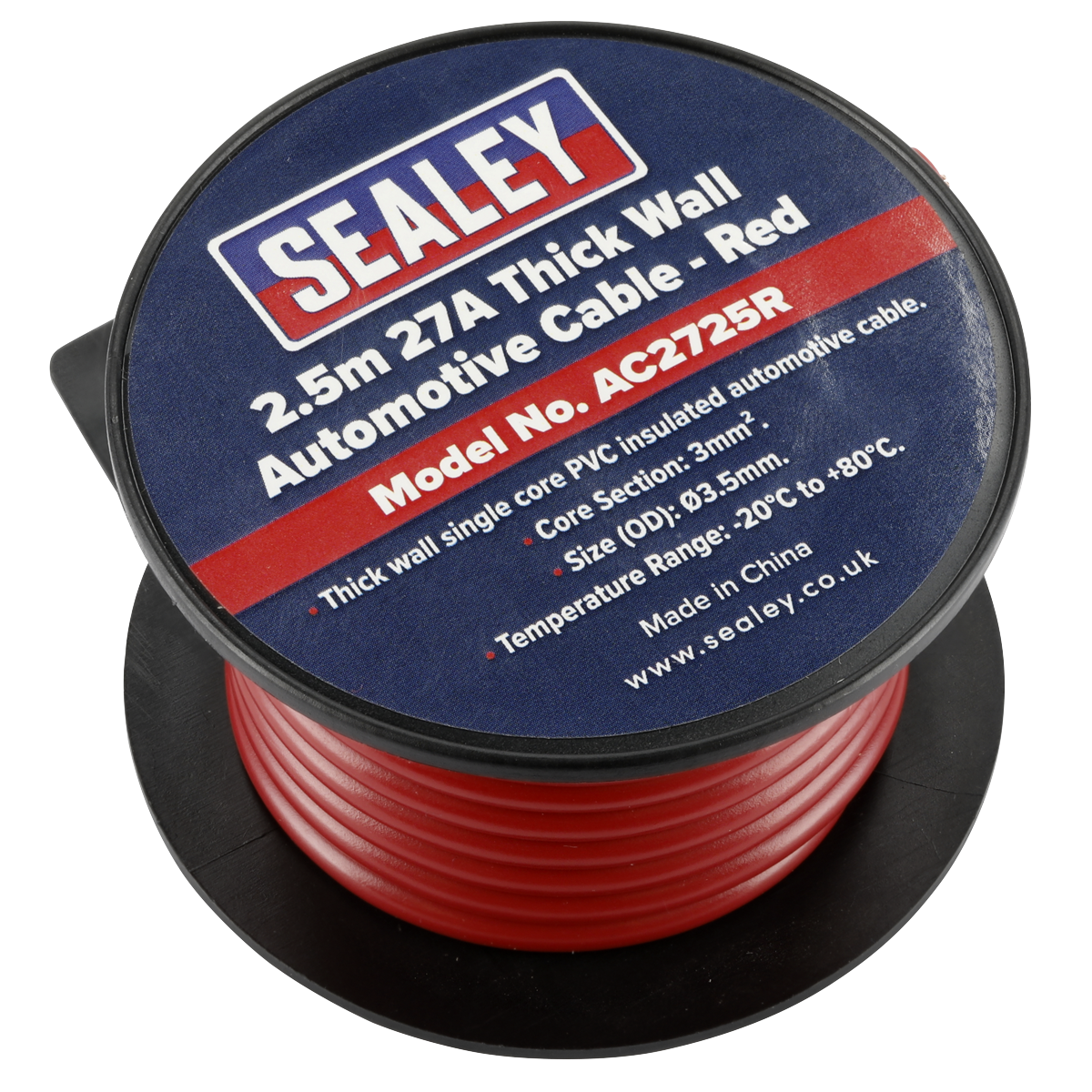 Sealey AC2725R 27A Thick Wall Automotive Cable 2.5m - Red