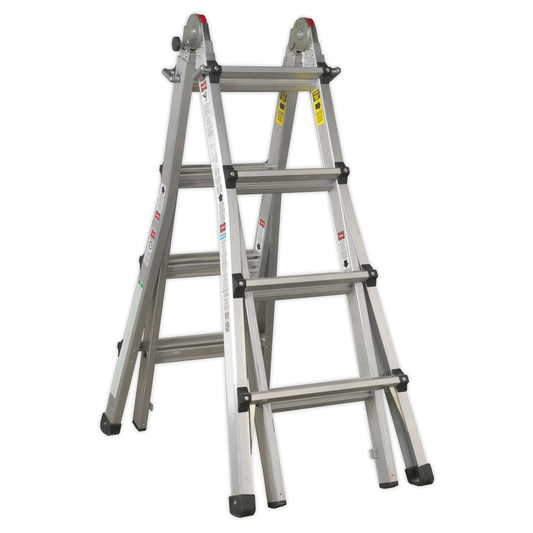 Sealey AFPL3 Aluminium 4-Way Telescopic Adjustable-Height Ladder - EN 131