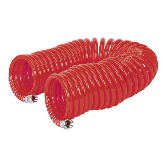 Sealey AH10C/6 PU Coiled Air Hose with 1/4"BSP Unions 10m x 6mm