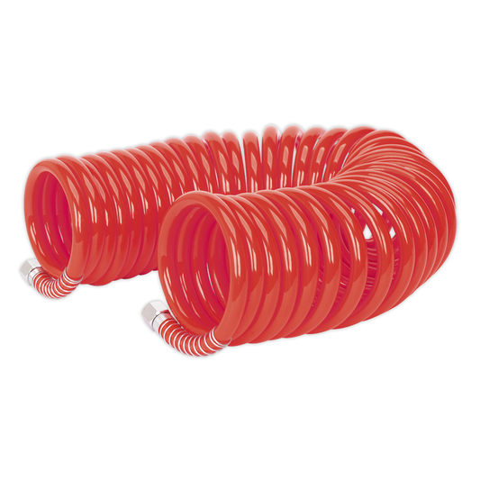 Sealey AH10C/8 PU Coiled Air Hose with 1/4"BSP Unions 10m x 8mm
