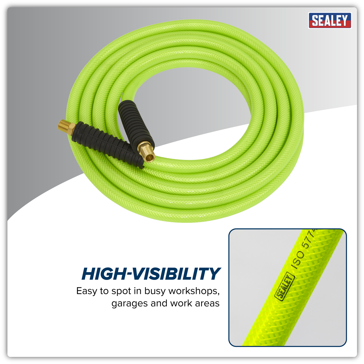 Sealey AHFC538 High-Visibility Air Hose with 1/4"BSP Unions 5m x 10mm