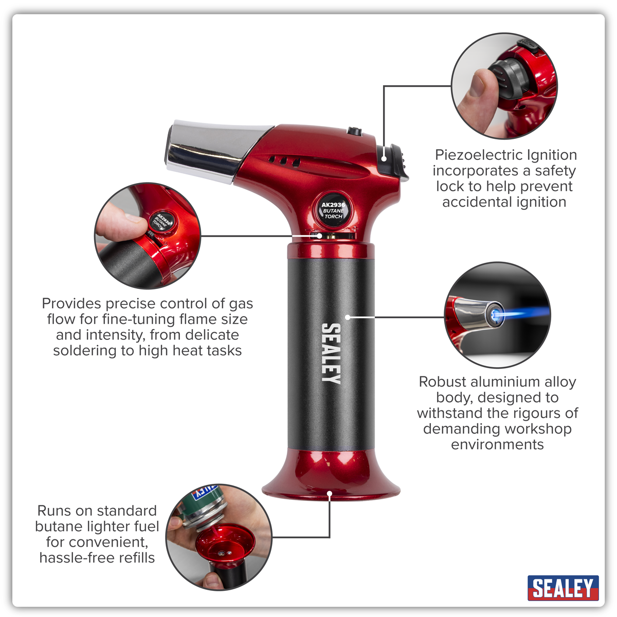 Sealey AK2936 Refillable Butane Heating/Soldering Torch