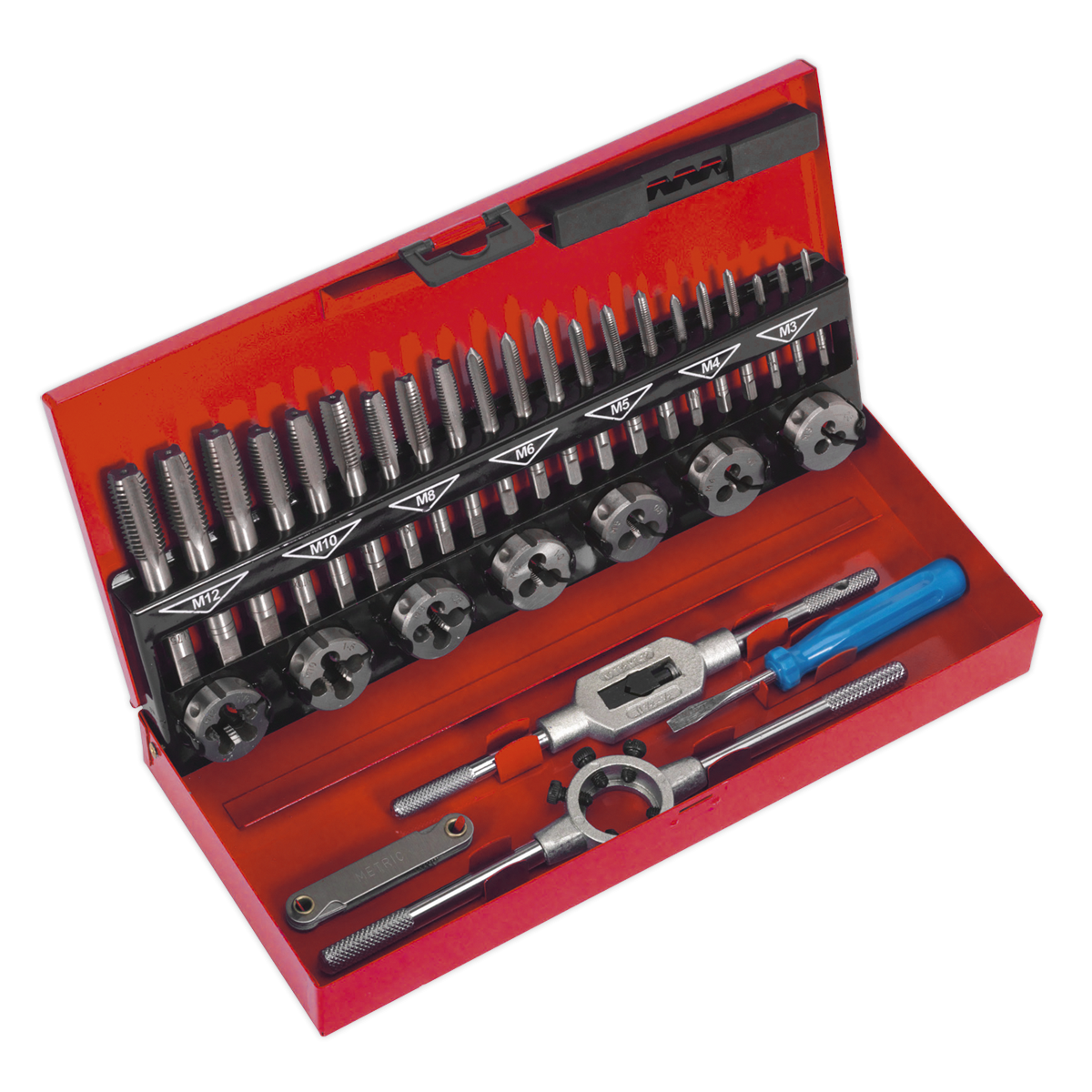 Sealey AK3015 Metric Tap & Die Set Split Dies 32pc