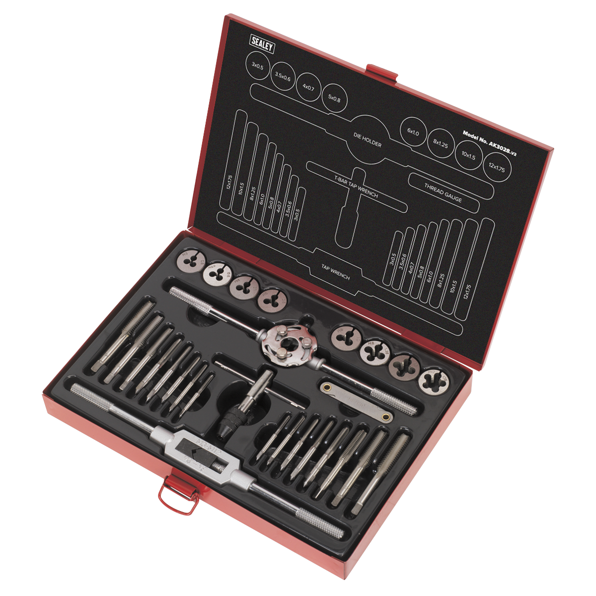 Sealey AK3028 Metric Tap & Die Set Split Dies 28pc