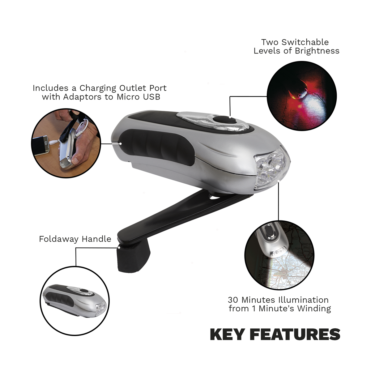 Sealey AK3305 Rechargeable Wind-Up Torch 3 LED