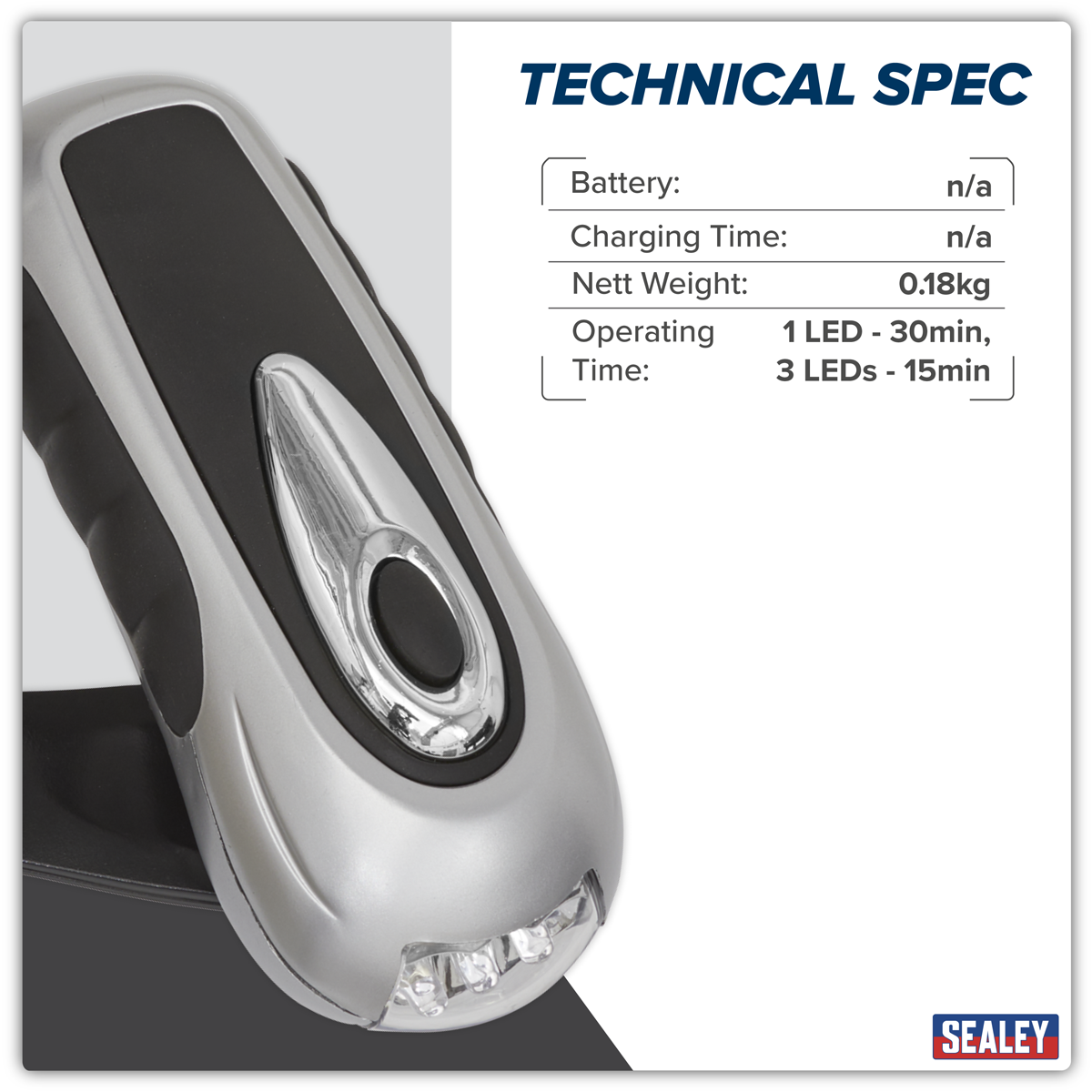 Sealey AK3305 Rechargeable Wind-Up Torch 3 LED