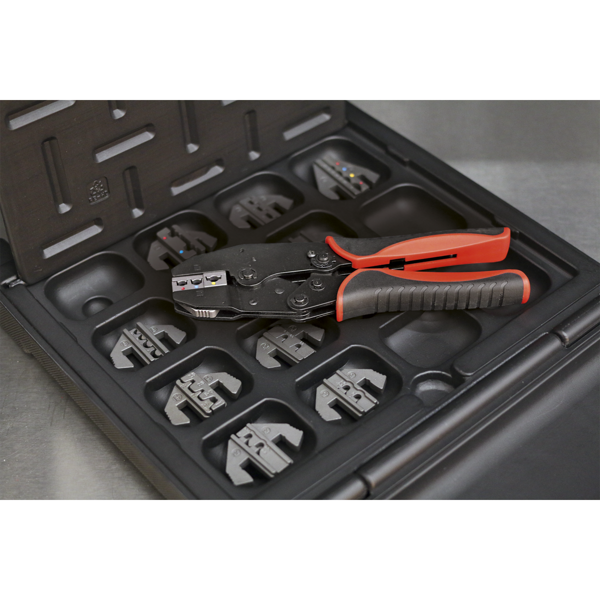 Sealey AK3858COMBO Ratchet Crimping Tool with Jaws and Storage Case