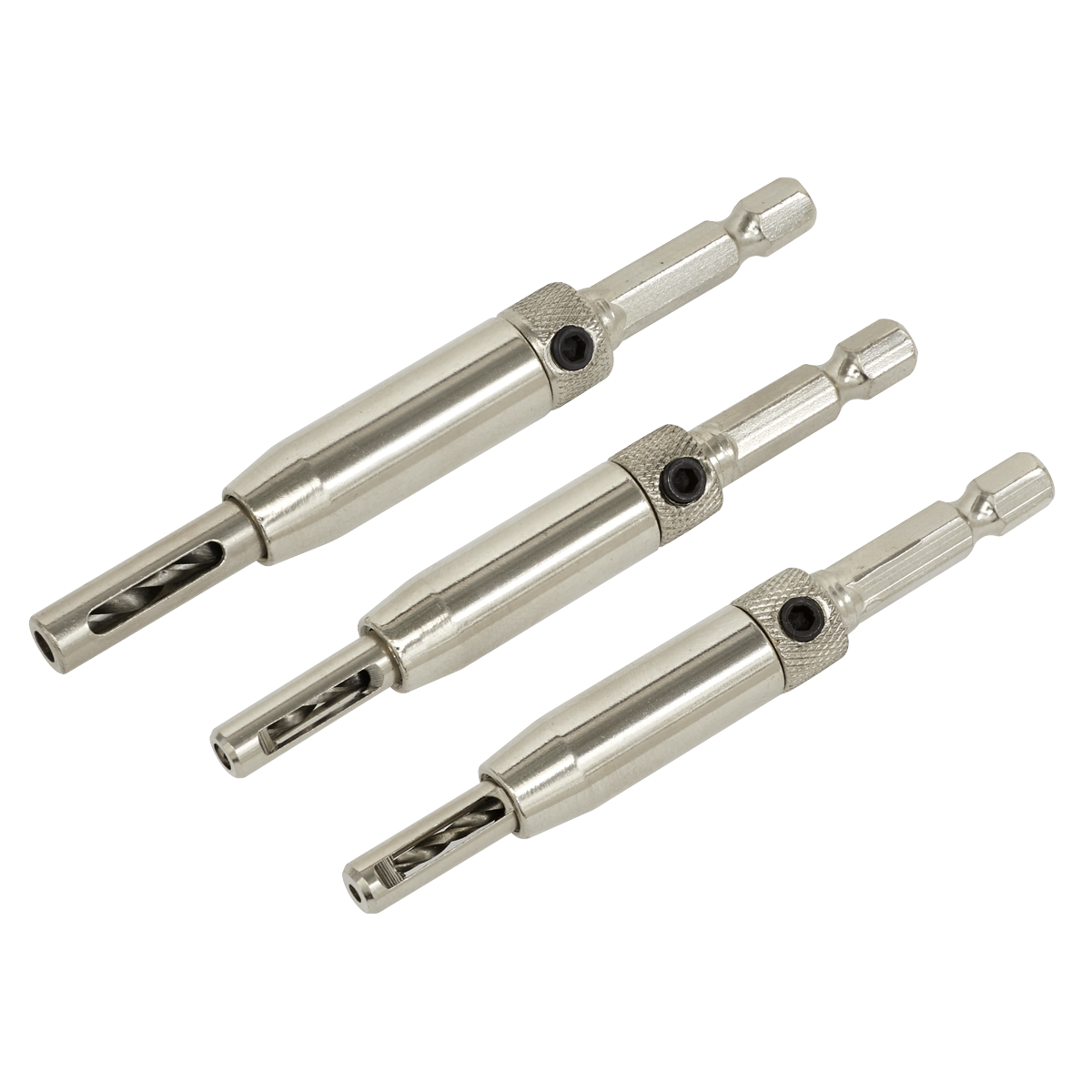 Sealey AK3HD Self-Centring Chamfered Hinge Drill Set 3pc
