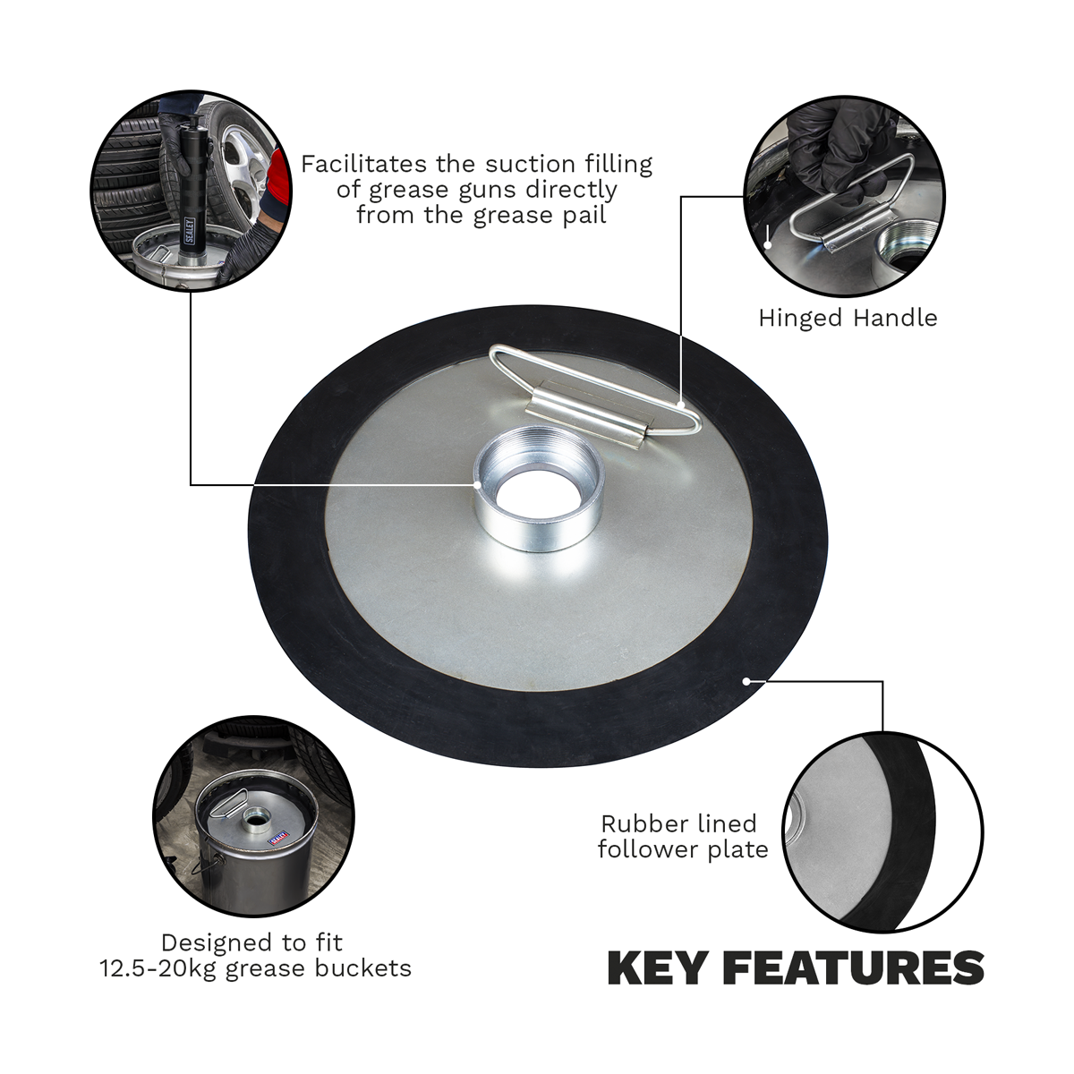Sealey AK4409 Bulk Fill Follower Plate For Grease Guns