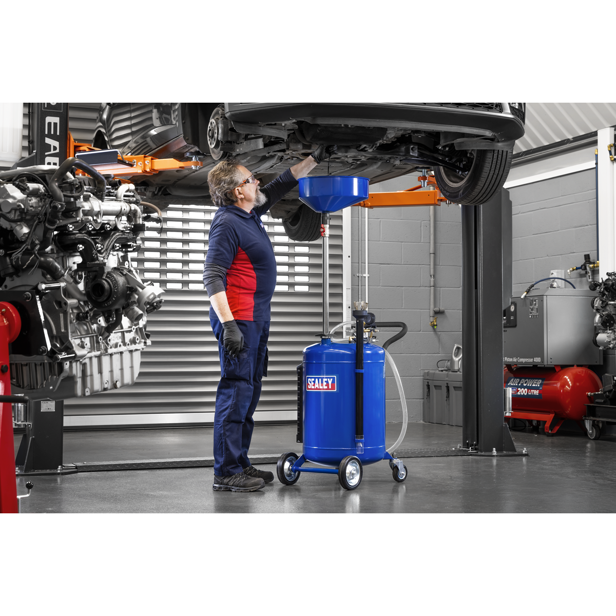 Sealey AK459DX Air Discharge Mobile Oil Drainer with Probes 90L