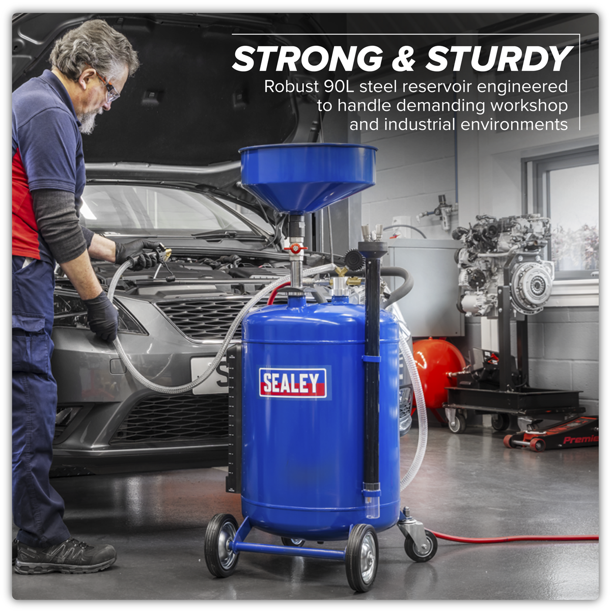 Sealey AK459DX Air Discharge Mobile Oil Drainer with Probes 90L