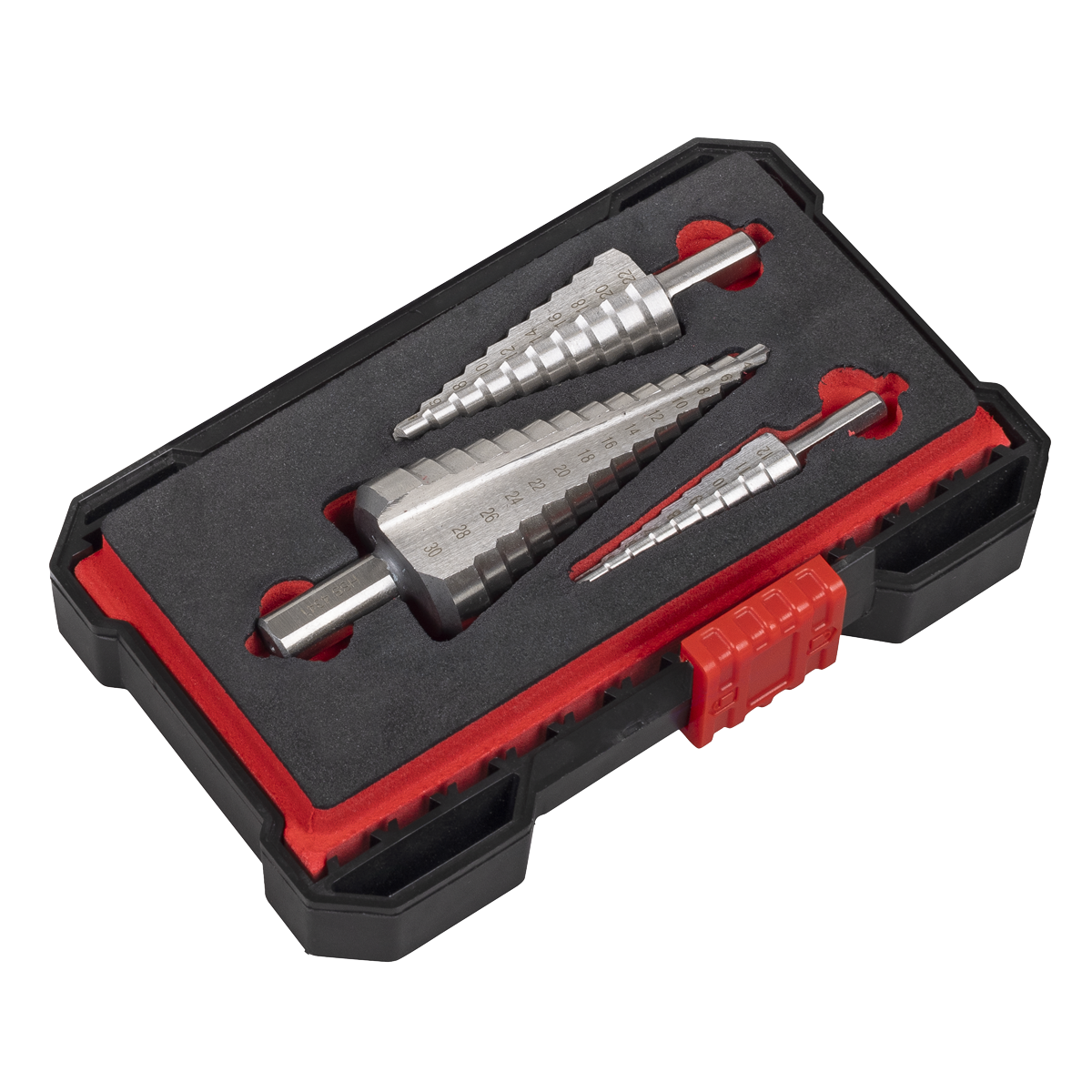 Sealey AK4746 Straight Flute HSS 4341 Step Drill Bit Set 3pc