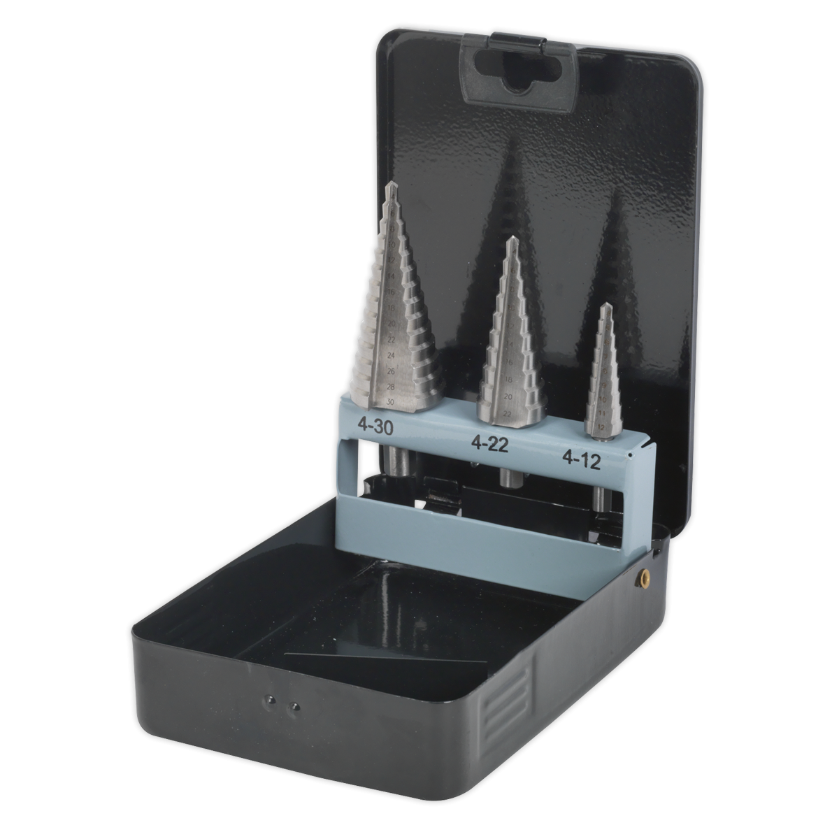 Sealey AK4746 Double Flute HSS 4341 Step Drill Bit Set 3pc