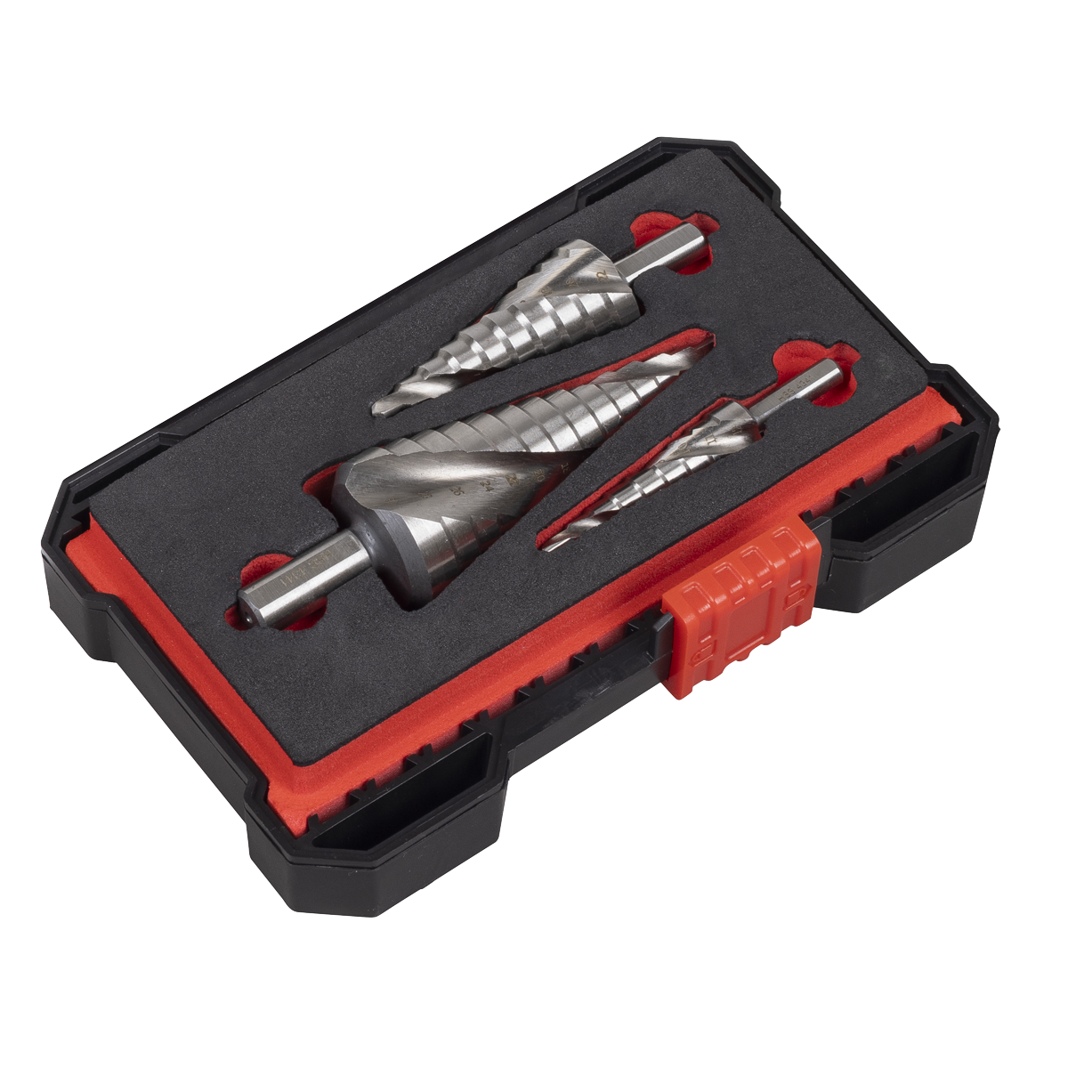 Sealey AK4749 Spiral Flute HSS 4341 Step Drill Bit Set 3pc