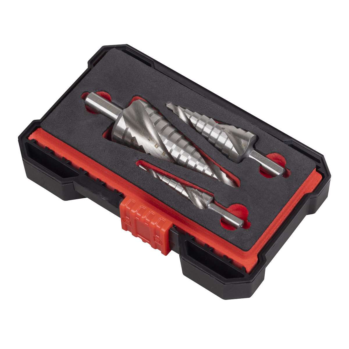 Sealey AK4749 Spiral Flute HSS 4341 Step Drill Bit Set 3pc