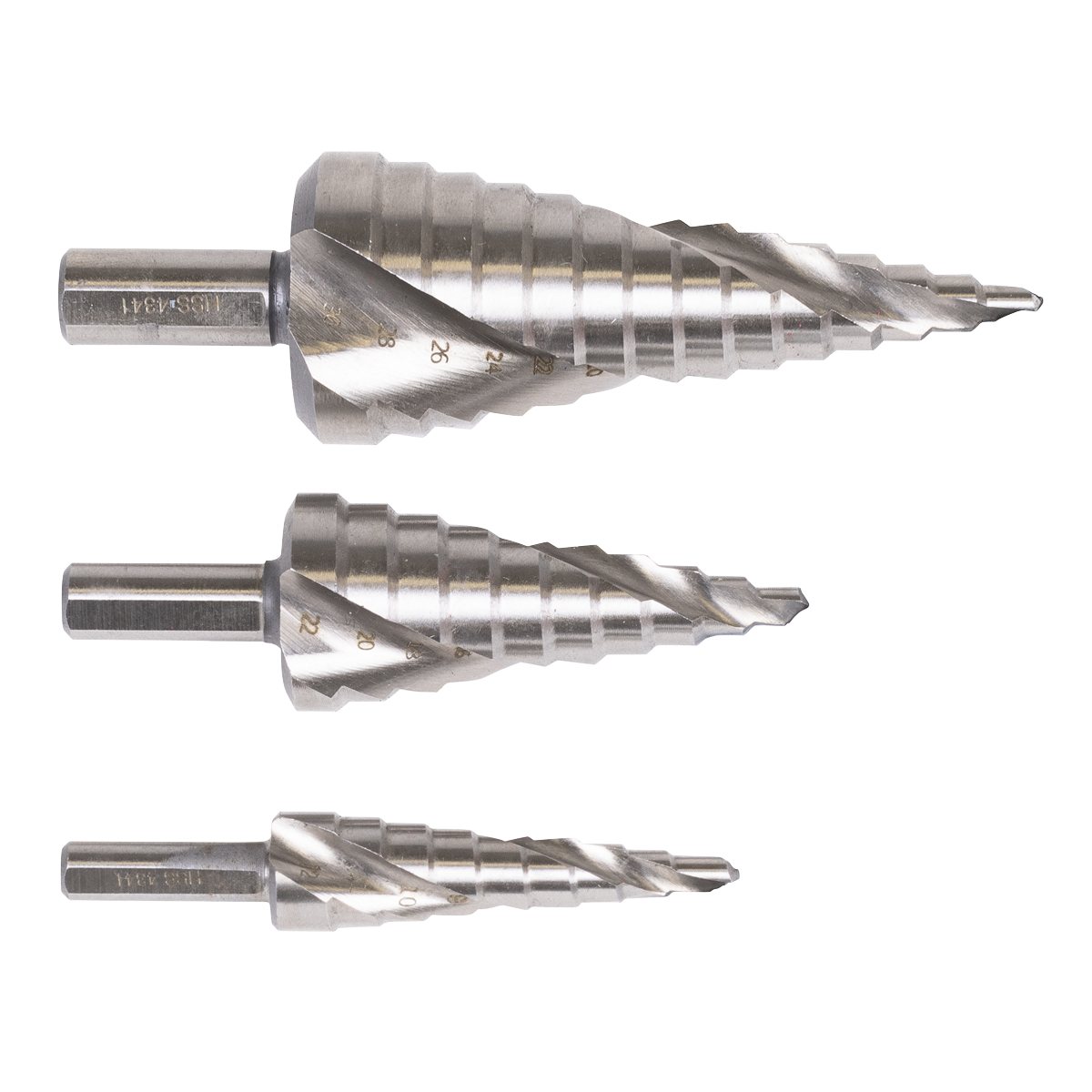 Sealey AK4749 Spiral Flute HSS 4341 Step Drill Bit Set 3pc