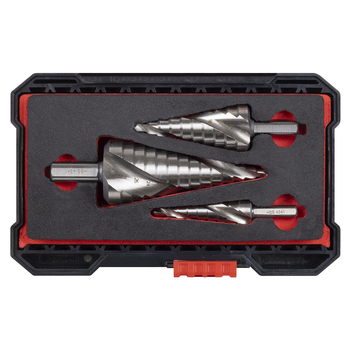 Sealey AK4749 Spiral Flute HSS 4341 Step Drill Bit Set 3pc