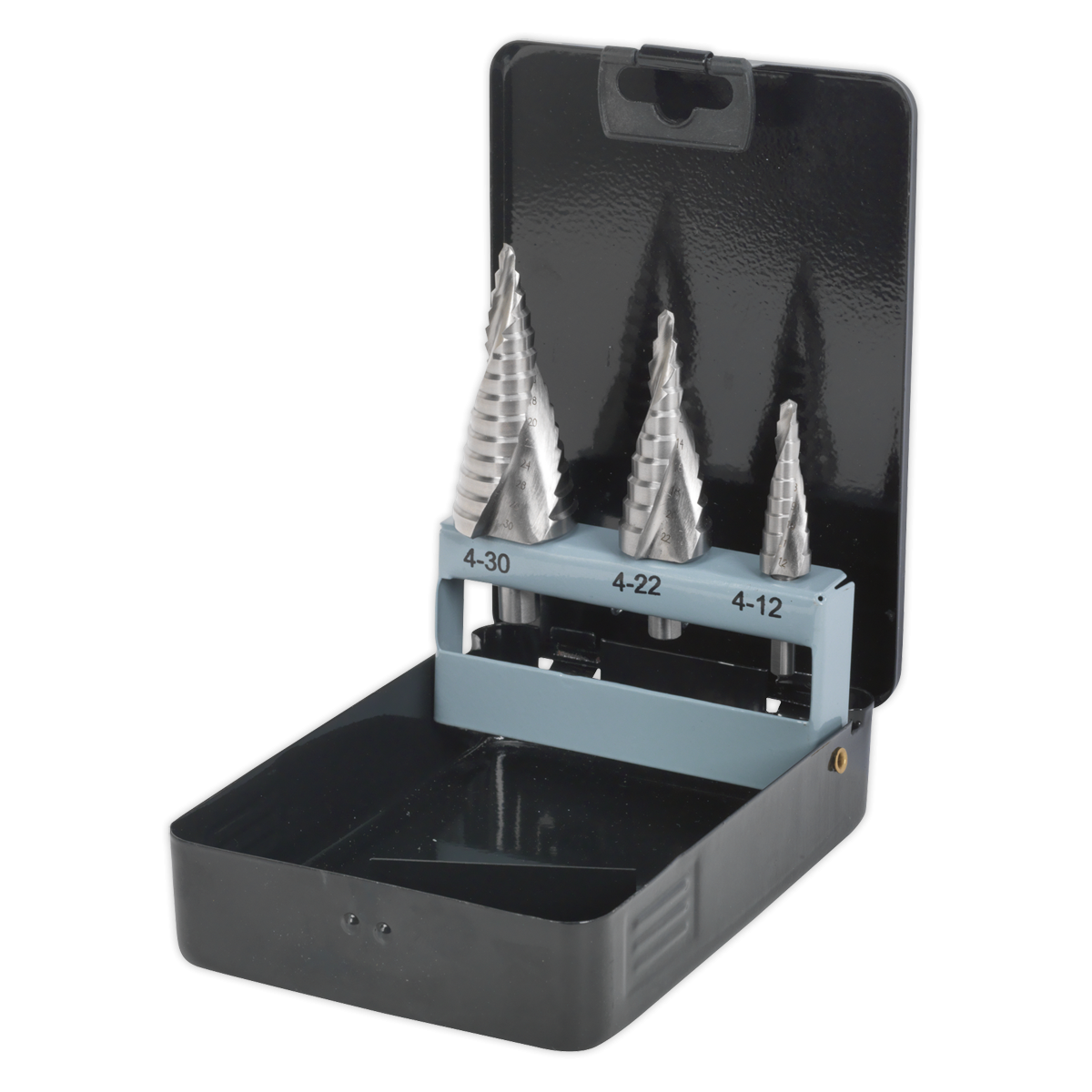 Sealey AK4749 Spiral Flute HSS 4341 Step Drill Bit Set 3pc