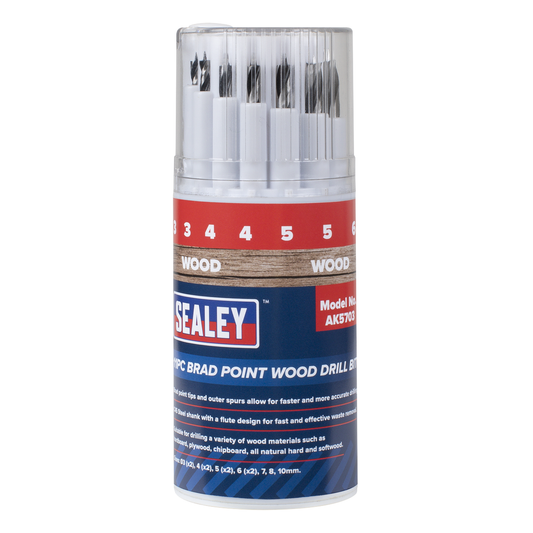 Sealey AK5703 Brad Point Wood Drill Bit Set 11pc