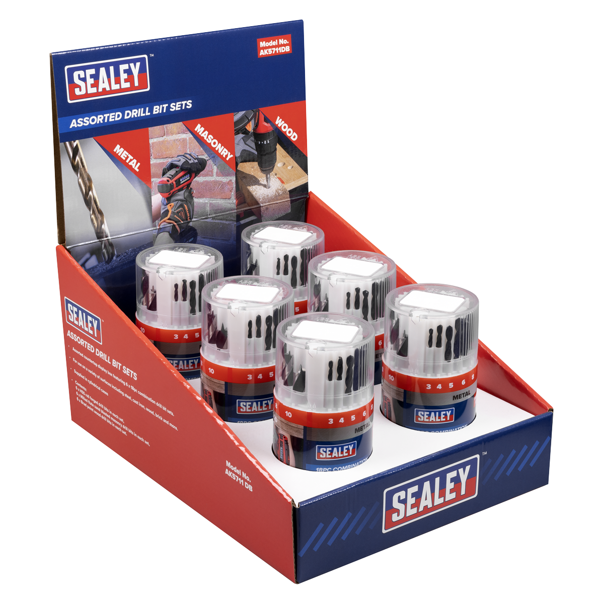 Sealey AK5711DB Combination Drill Bit Sets - Display box of 6