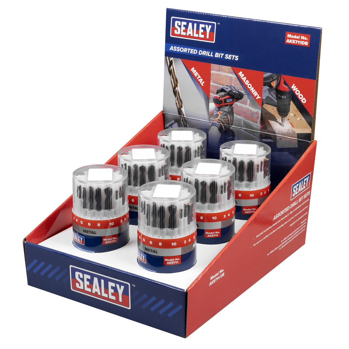 Sealey AK5711DB Combination Drill Bit Sets - Display box of 6