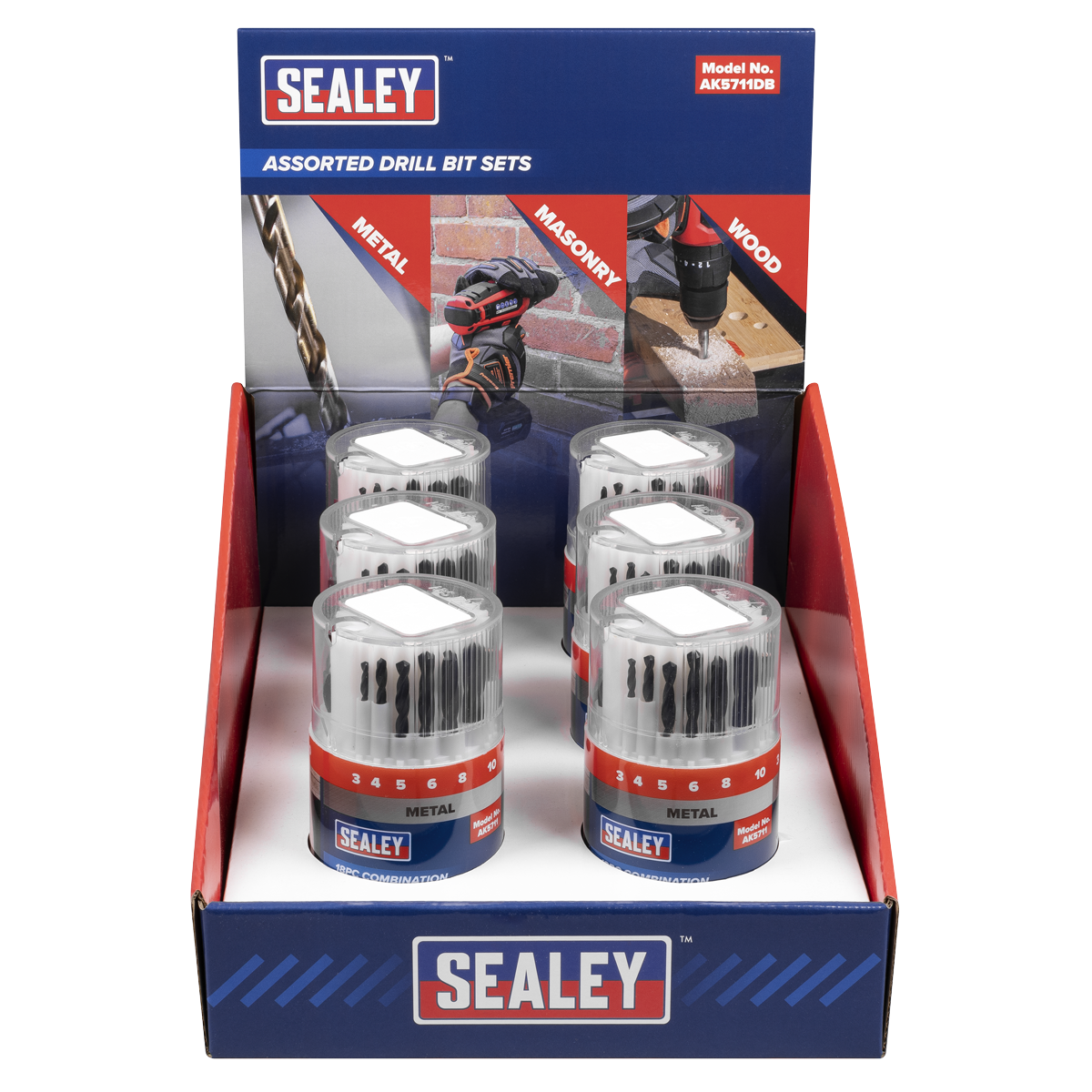 Sealey AK5711DB Combination Drill Bit Sets - Display box of 6