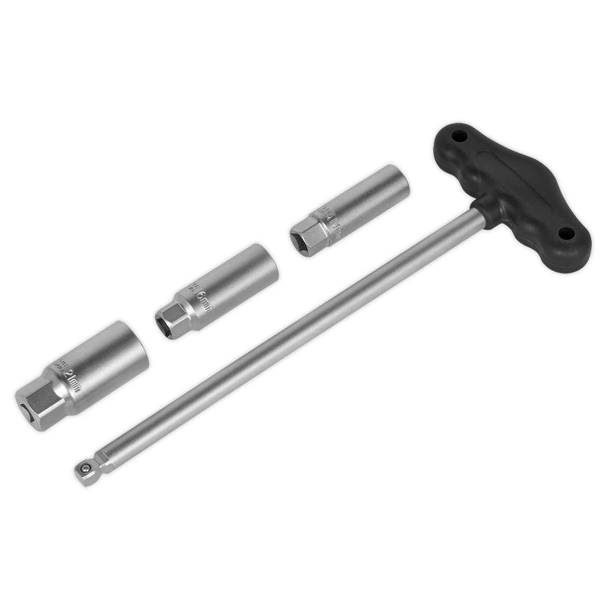 Sealey AK6550 T-Bar & Rubber Insert Spark Plug Socket Set 3/8"Sq Drive 4pc