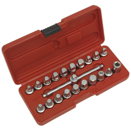 Sealey AK6586 Oil Drain Plug Key Set 3/8"Sq Drive 21pc