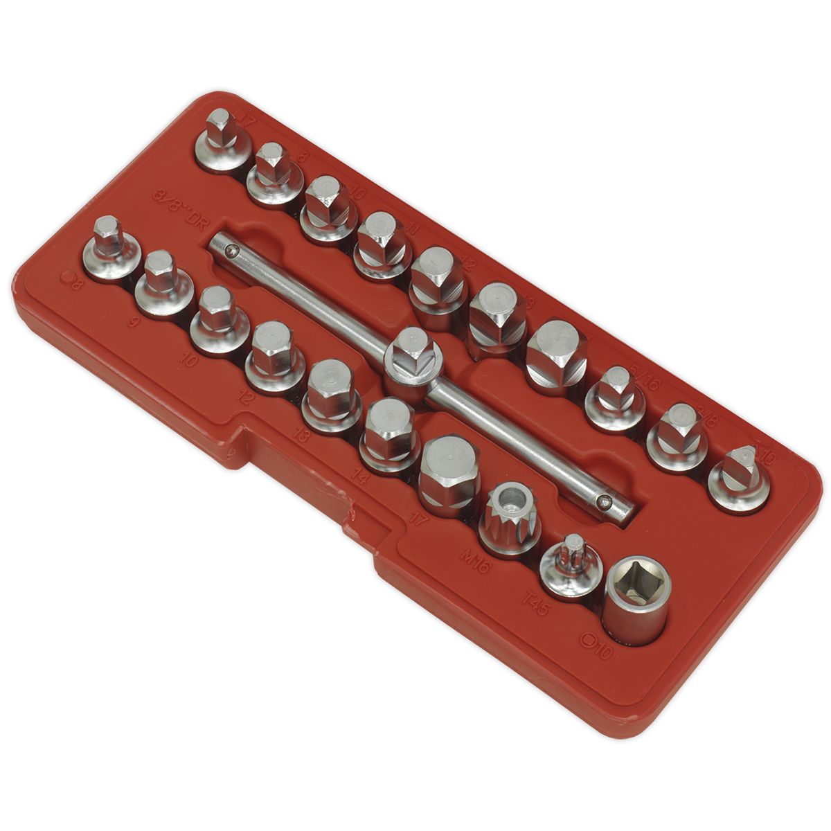 Sealey AK6586 Oil Drain Plug Key Set 3/8"Sq Drive 21pc