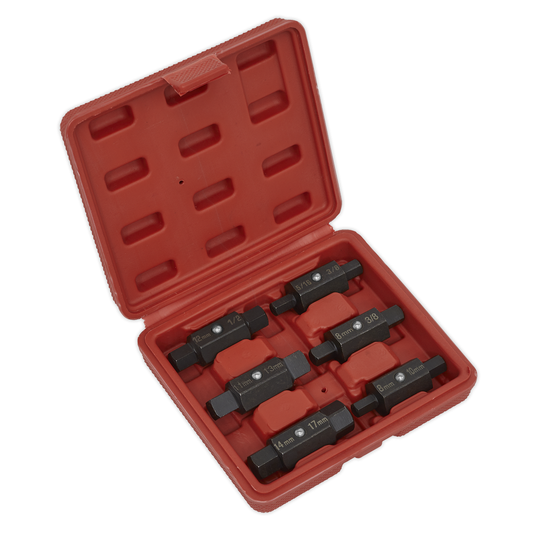 Sealey AK658 Double End Oil Drain Plug Key Set 6pc