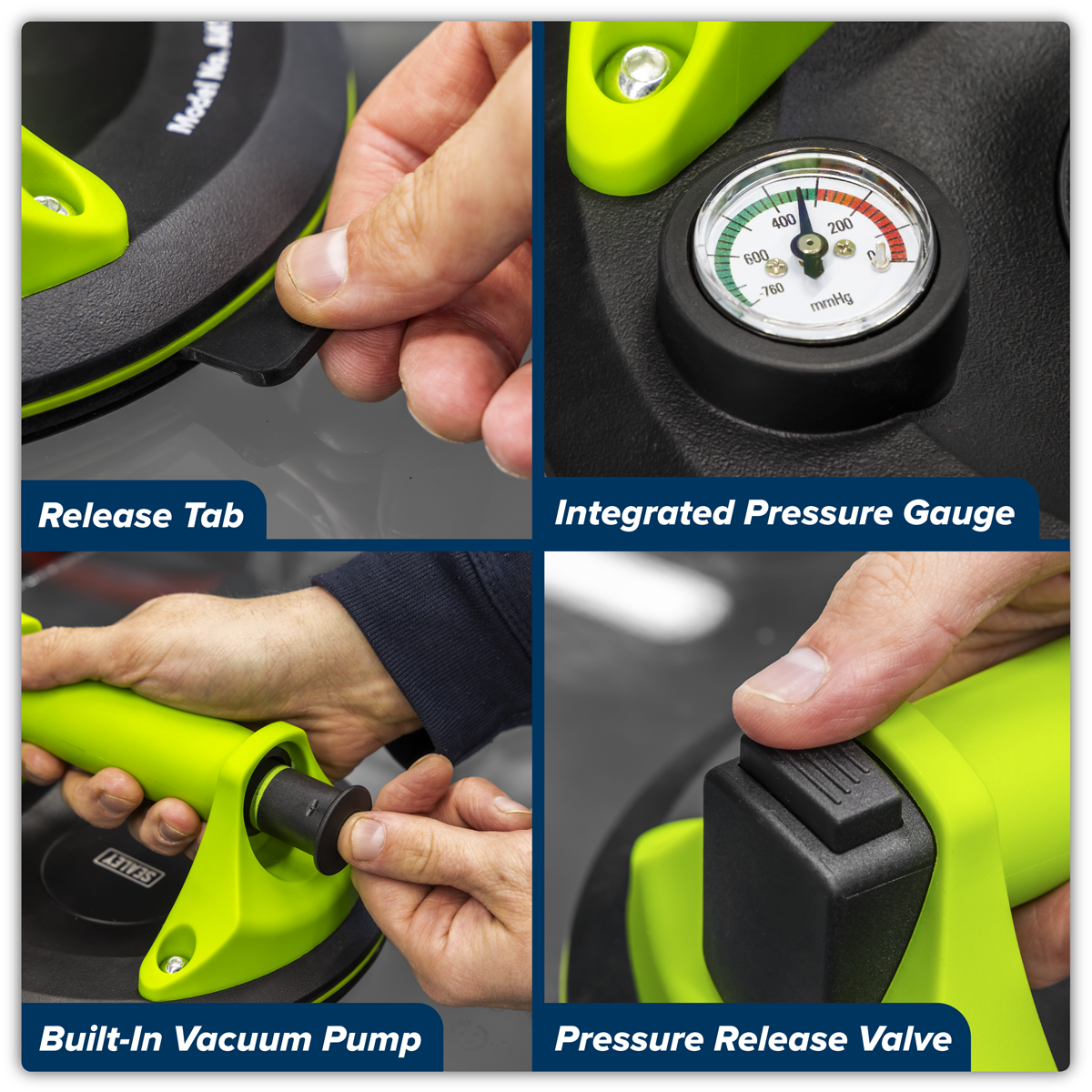 Sealey AK9894 Heavy Lift Suction Cup with Vacuum Grip Pressure Gauge