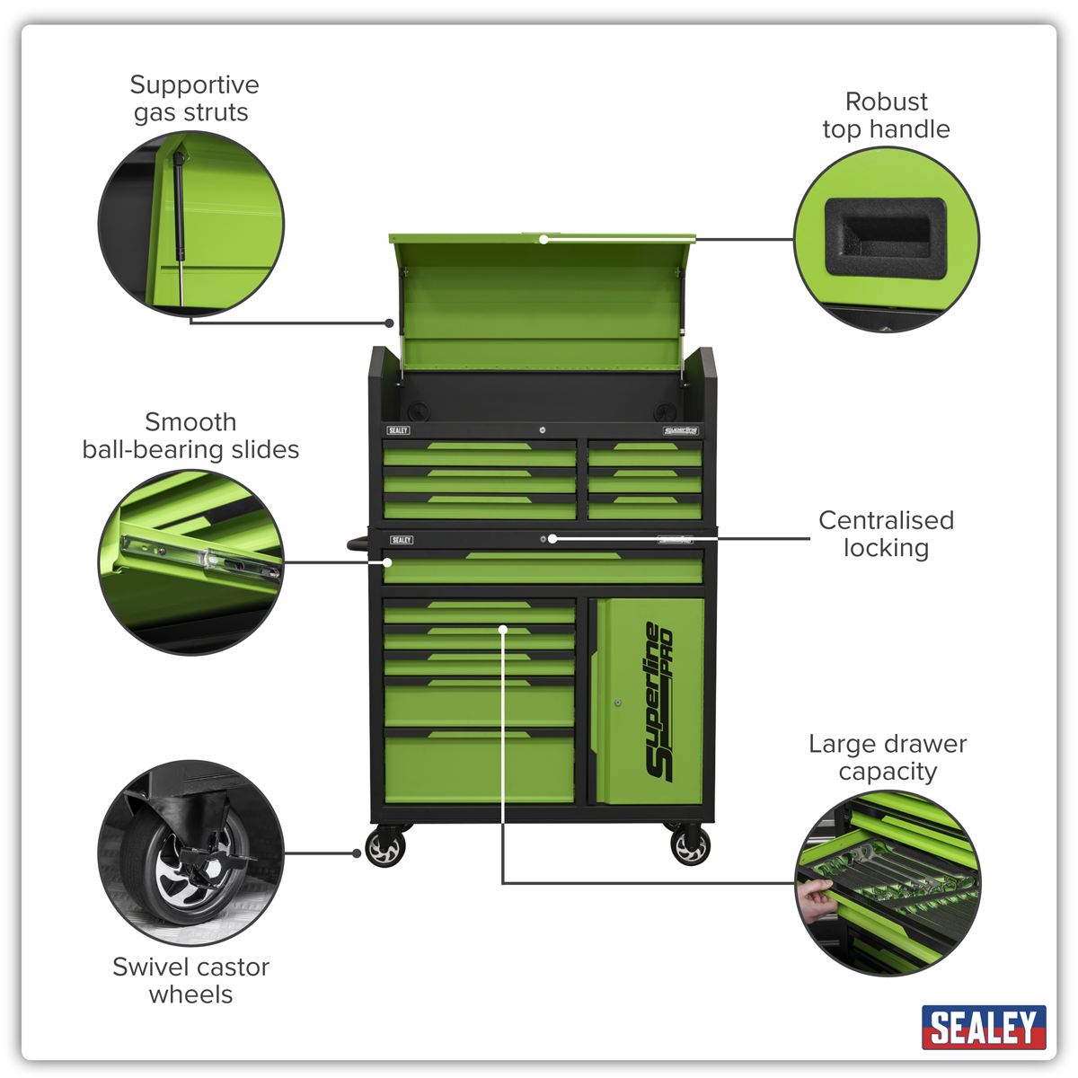 Sealey AP1080HVG Superline Pro® Topchest & Rollcab Combination 12 Drawer & 1 Door Cupboard - Green