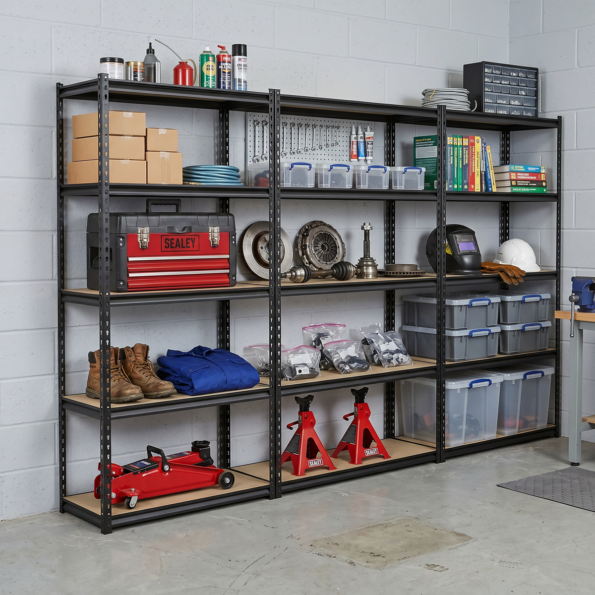 Sealey AP1200RCOMBO1 Racking Unit with 5 Shelves 220kg Capacity Per Level - Set of 3