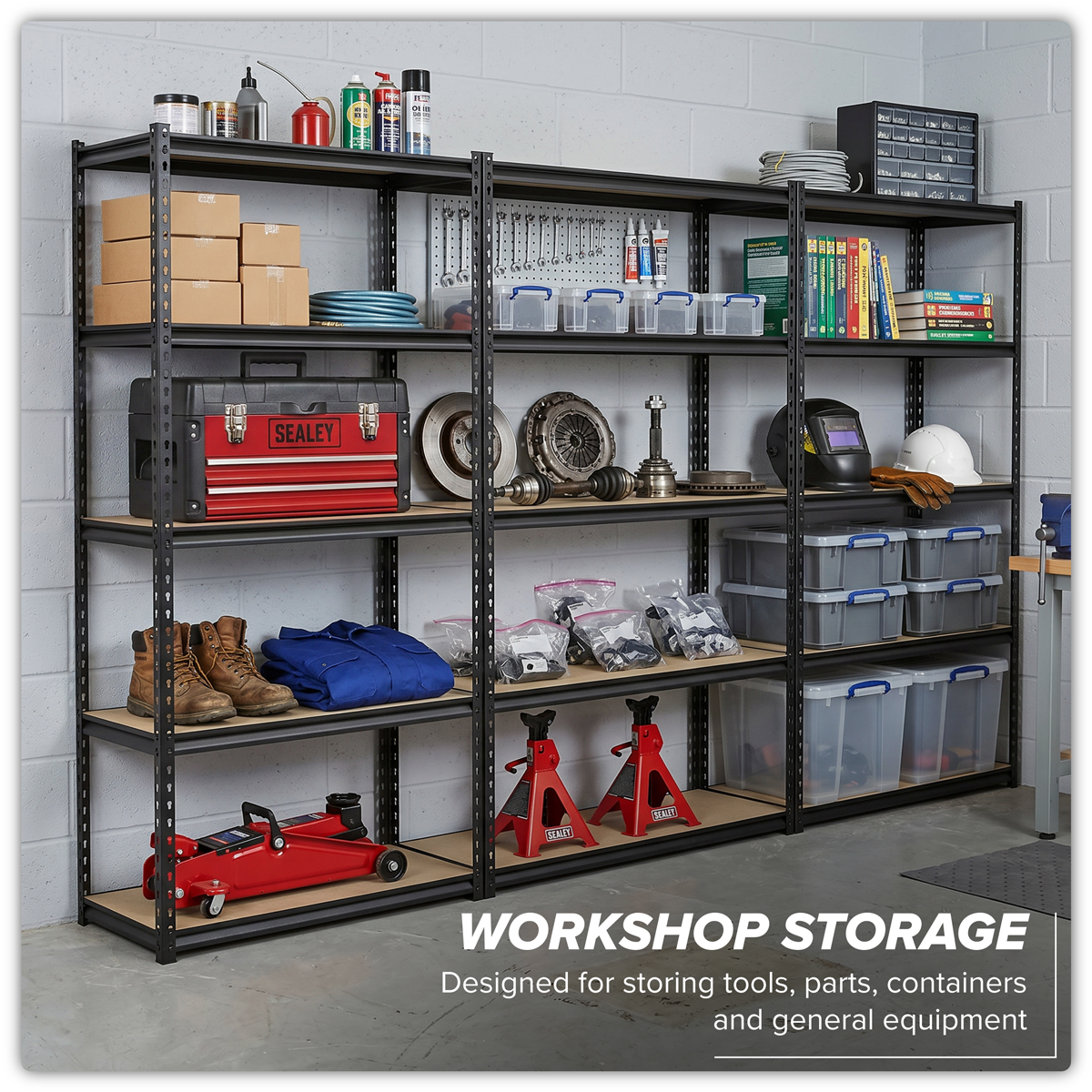 Sealey AP1200RCOMBO1 Racking Unit with 5 Shelves 220kg Capacity Per Level - Set of 3