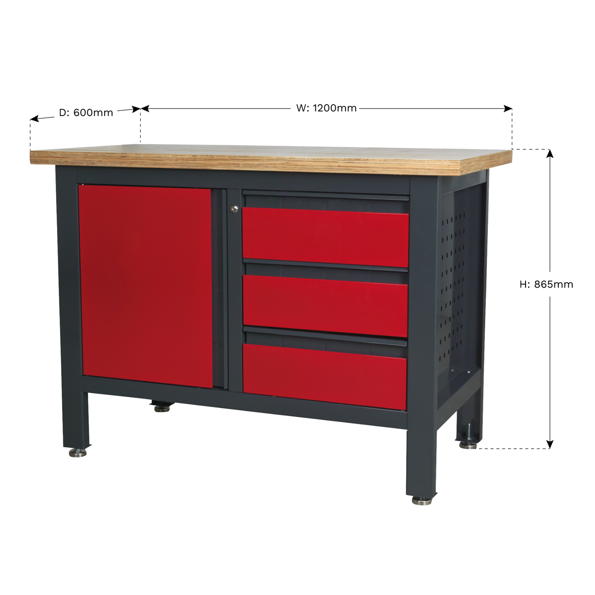 Sealey AP1372B Workbench with 3 Drawers & Cupboard