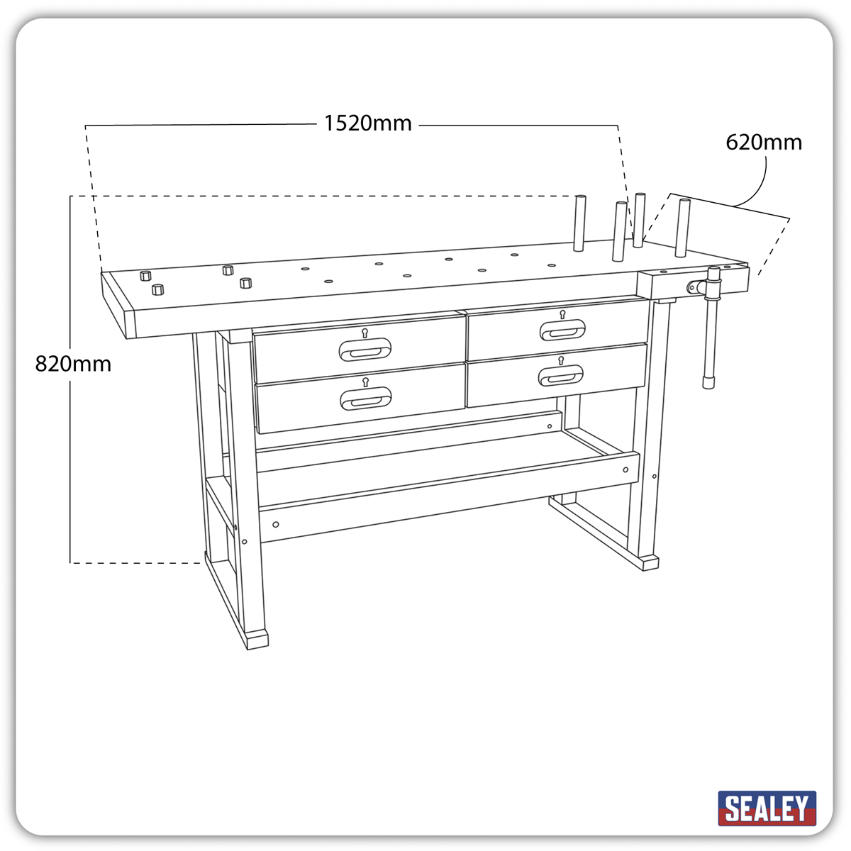 Sealey AP1640 Woodworking Bench with 4 Drawers