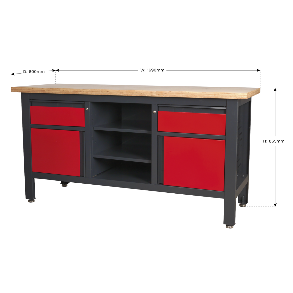 Sealey AP1905A Workbench with 2 Drawers, 2 Cupboards & Open Storage