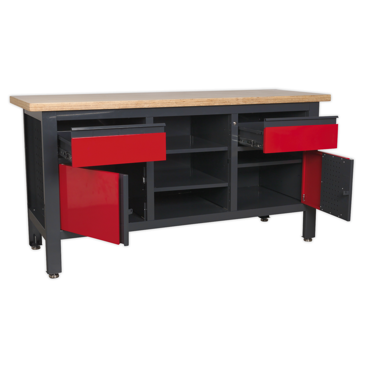 Sealey AP1905A Workbench with 2 Drawers, 2 Cupboards & Open Storage
