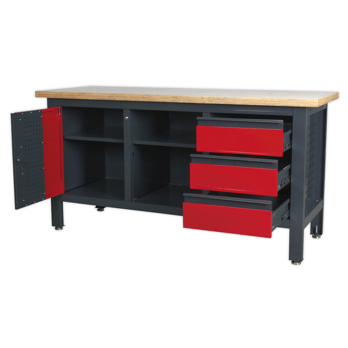 Sealey AP1905B Workbench with 3 Drawers, 1 Cupboard & Open Storage