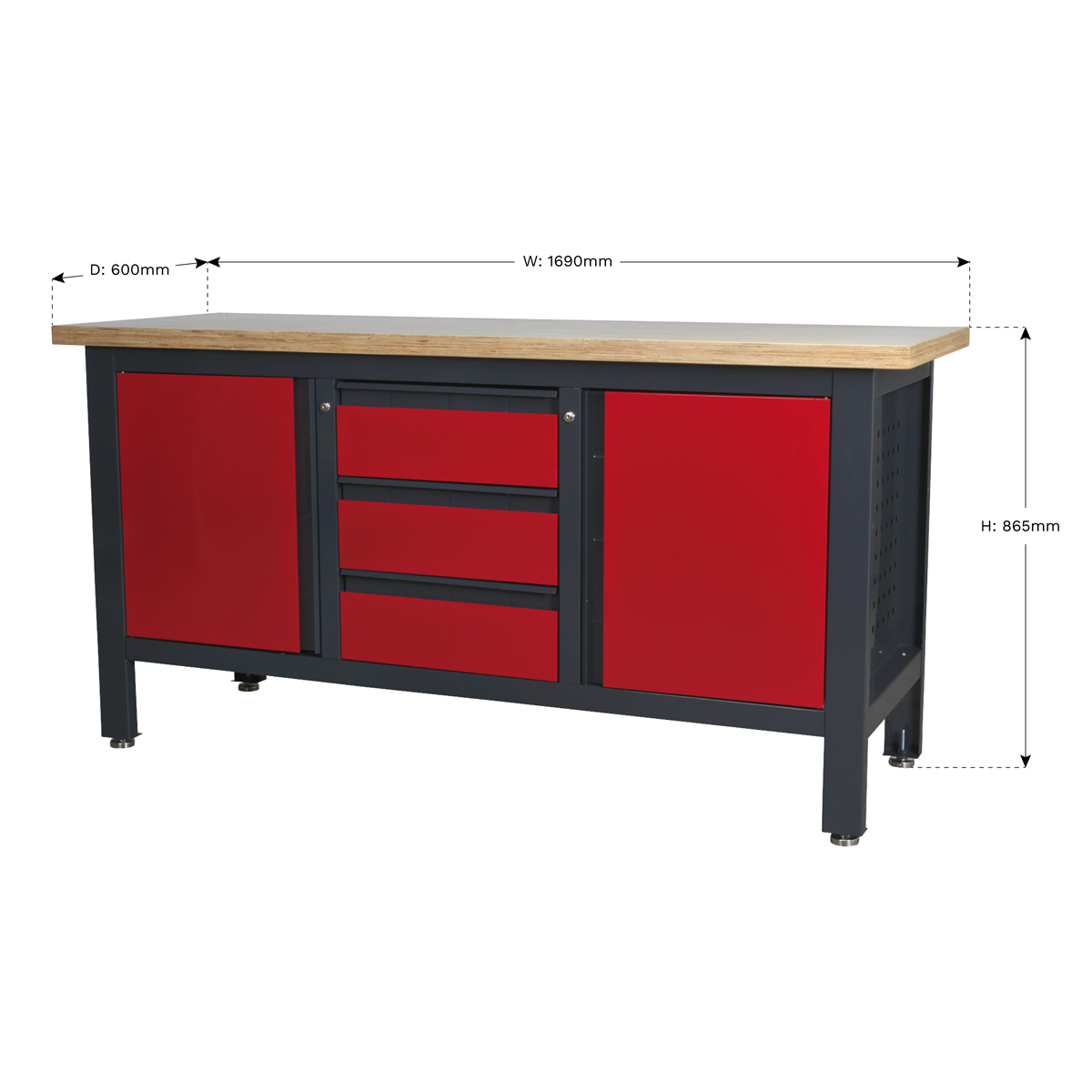 Sealey AP1905C Workbench with 3 Drawers & 2 Cupboards