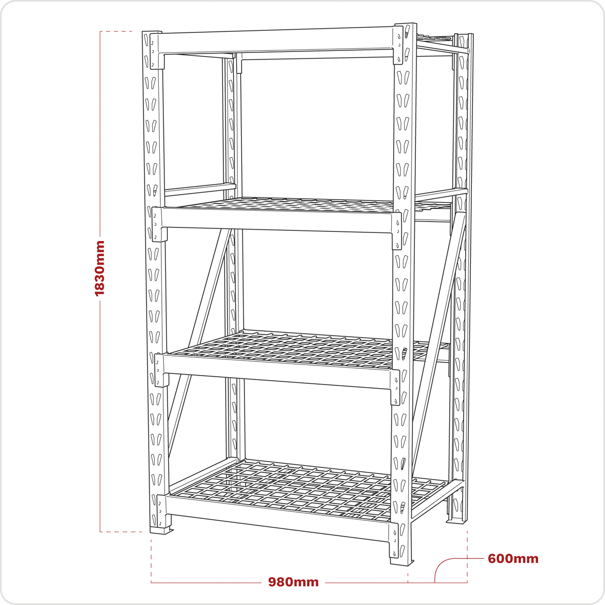 Sealey AP6372 Heavy-Duty Racking Unit with 4 Mesh Shelves 640kg Capacity Per Level