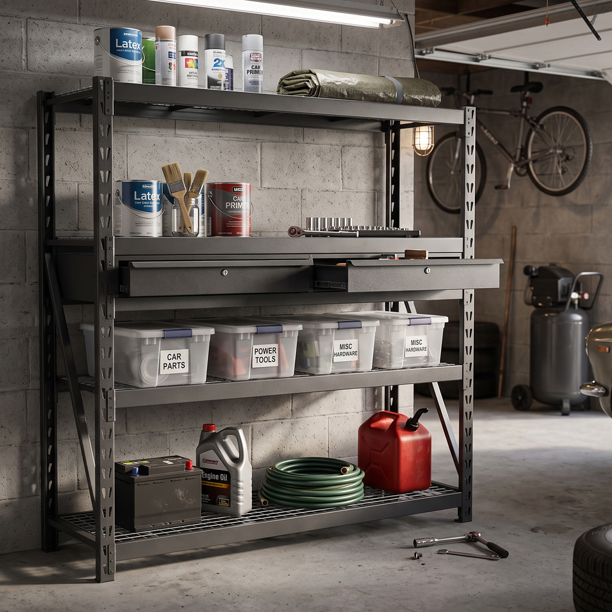 Sealey AP6572COMBO1 Heavy-Duty Racking Unit with 4 Mesh Shelves & Double Drawer 640kg Capacity Per Level