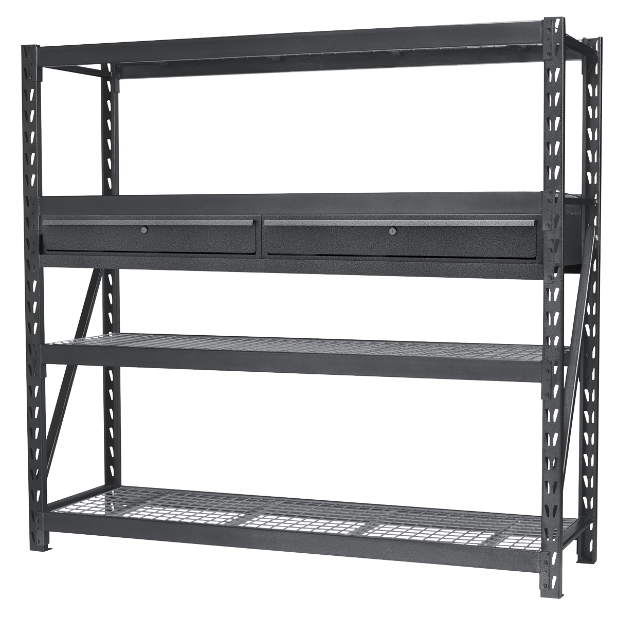 Sealey AP6572COMBO1 Heavy-Duty Racking Unit with 4 Mesh Shelves & Double Drawer 640kg Capacity Per Level