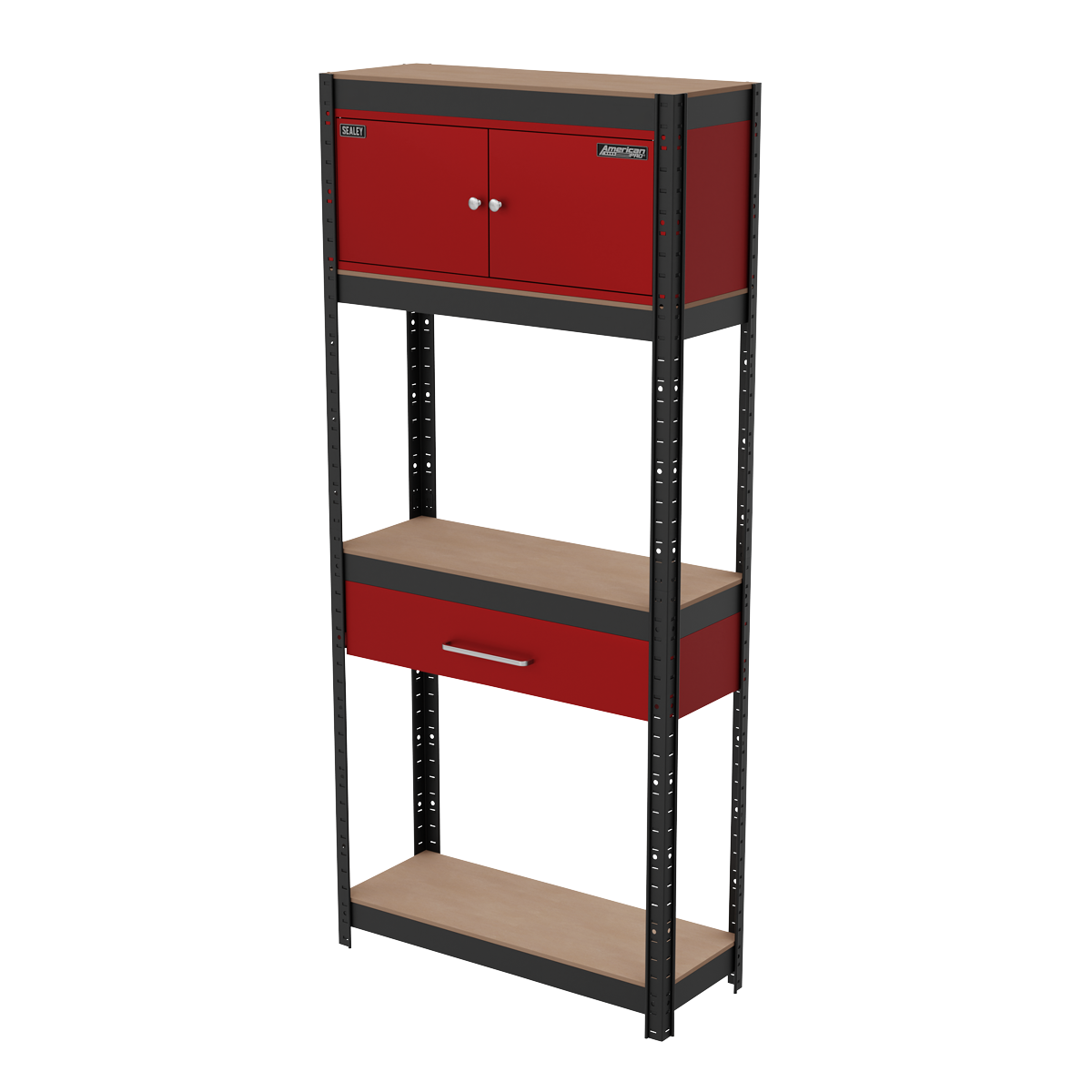 Sealey AP830R Shelving Unit 4-Tier with Cupboard & Drawer