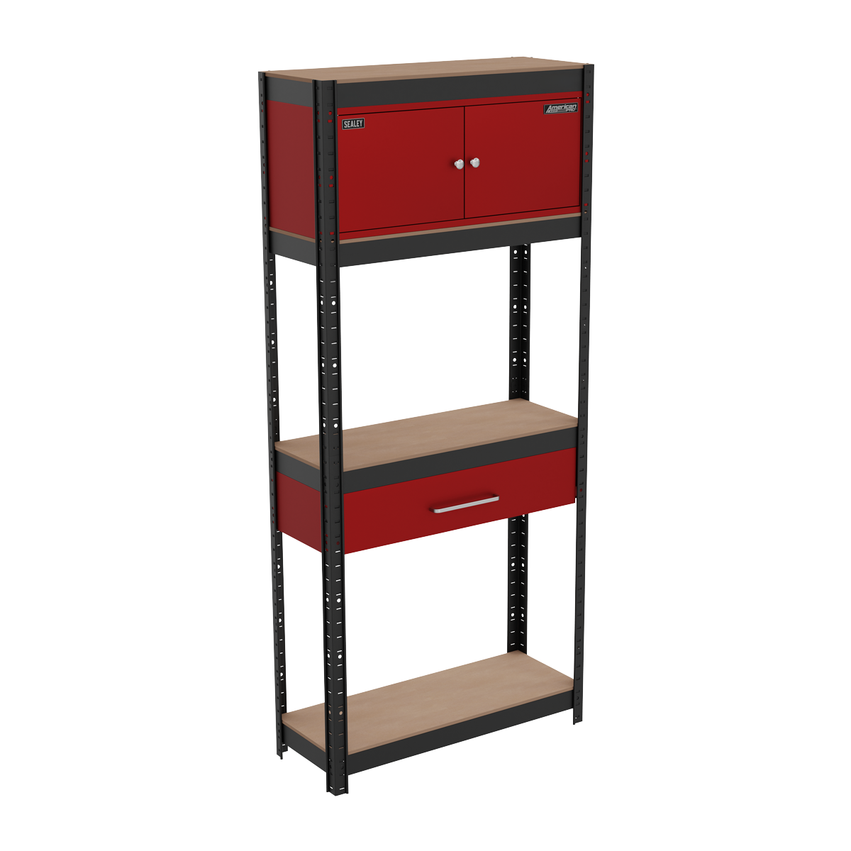 Sealey AP830R Shelving Unit 4-Tier with Cupboard & Drawer