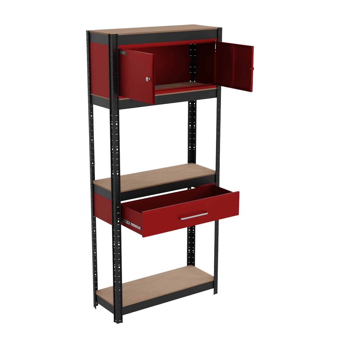 Sealey AP830R Shelving Unit 4-Tier with Cupboard & Drawer