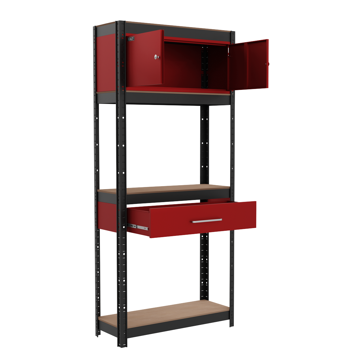 Sealey AP830R Shelving Unit 4-Tier with Cupboard & Drawer