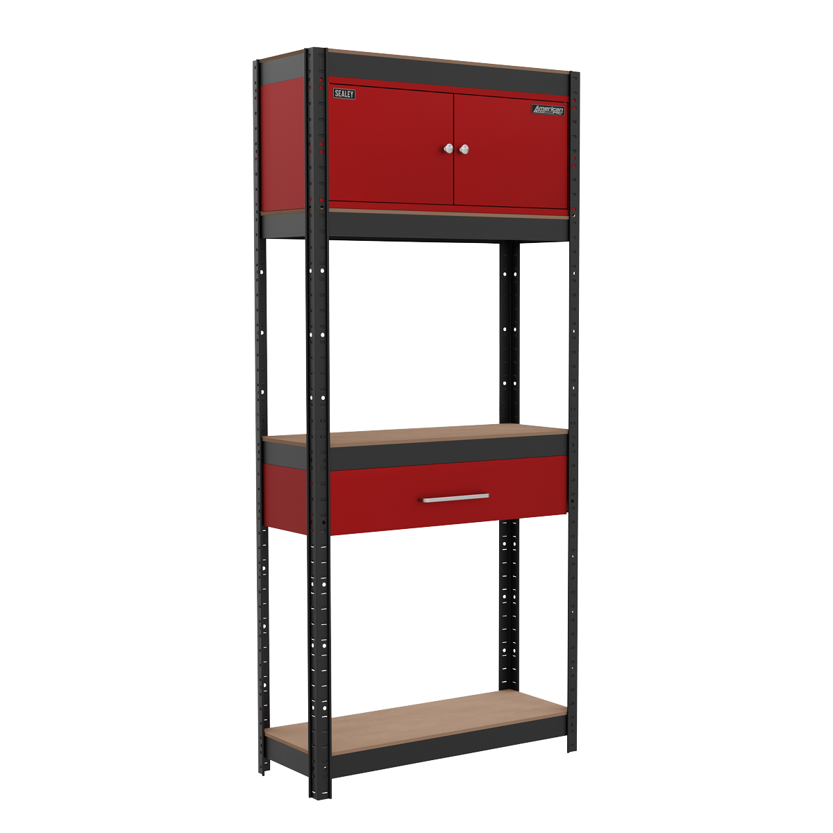 Sealey AP830R Shelving Unit 4-Tier with Cupboard & Drawer