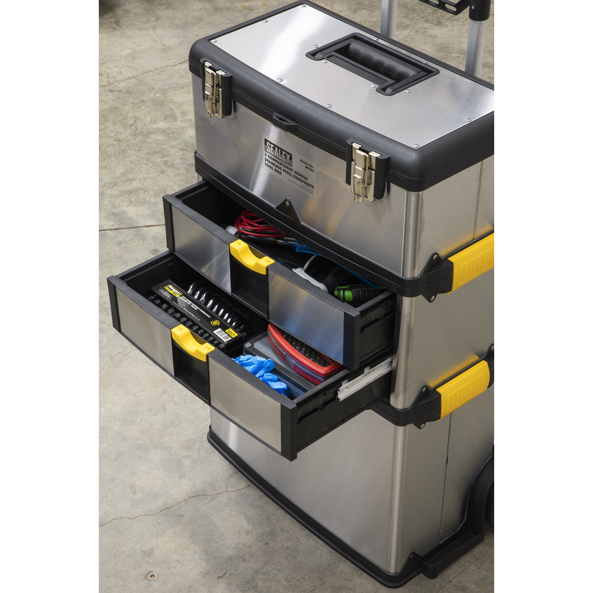 Sealey AP855 Mobile Stainless Steel/Composite Toolbox with 3 Compartments