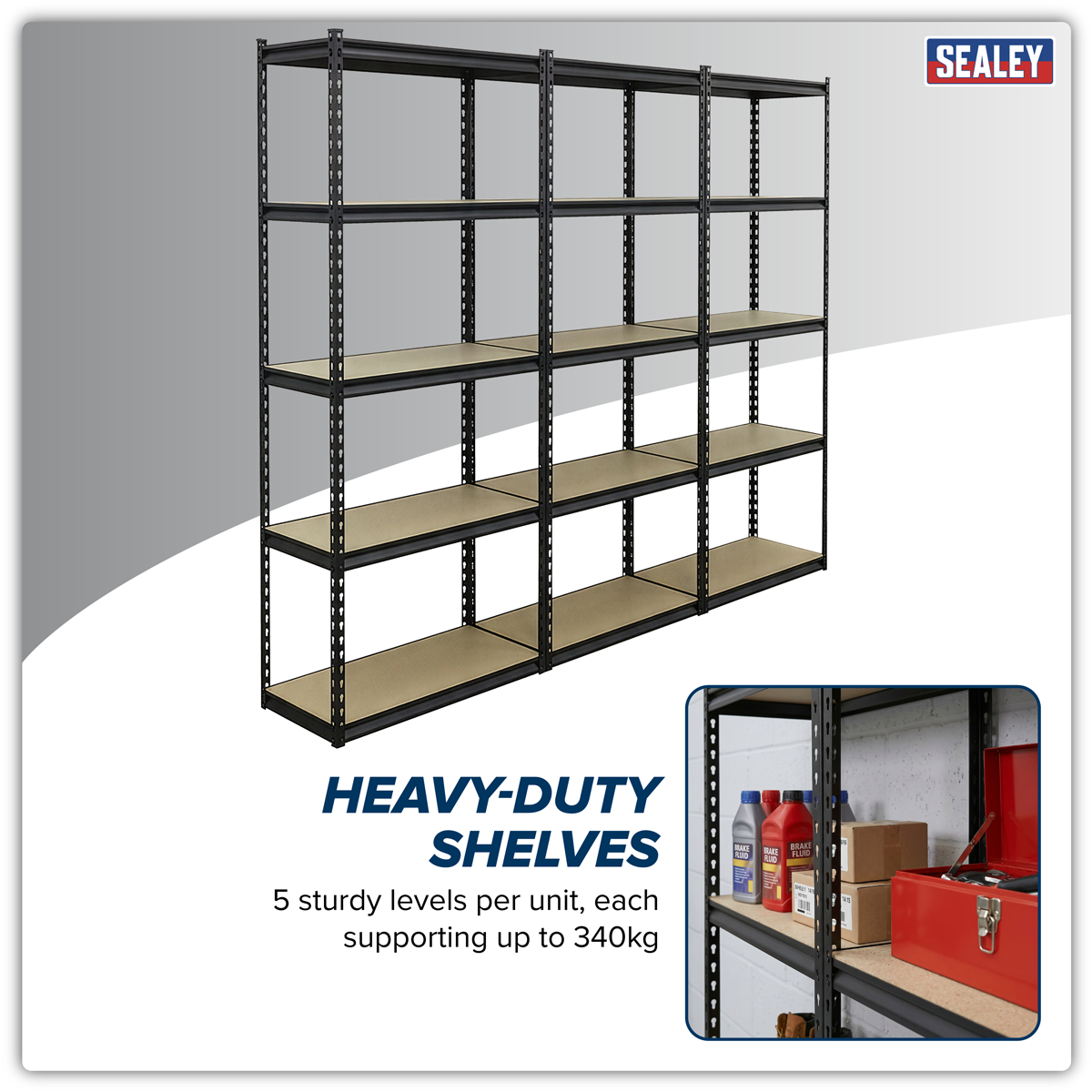 Sealey AP900RCOMBO1 Racking Unit with 5 Shelves 340kg Capacity Per Level - Set of 3